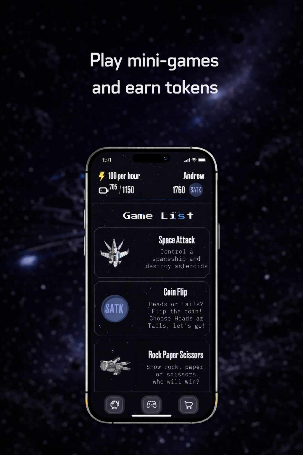 Space Attack interface preview of mini-games